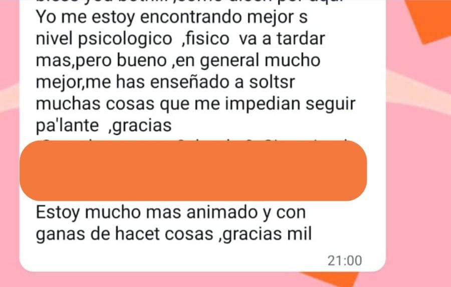 Clienta comparte mejora psicológica y agradece haber aprendido a soltar las cosas que le impedían seguir adelante