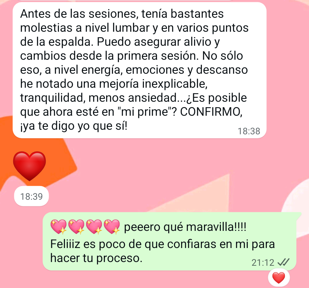 Clienta cuenta como los dolores umbrales le desaparecieron y cambios emocionales que no sabe describir
